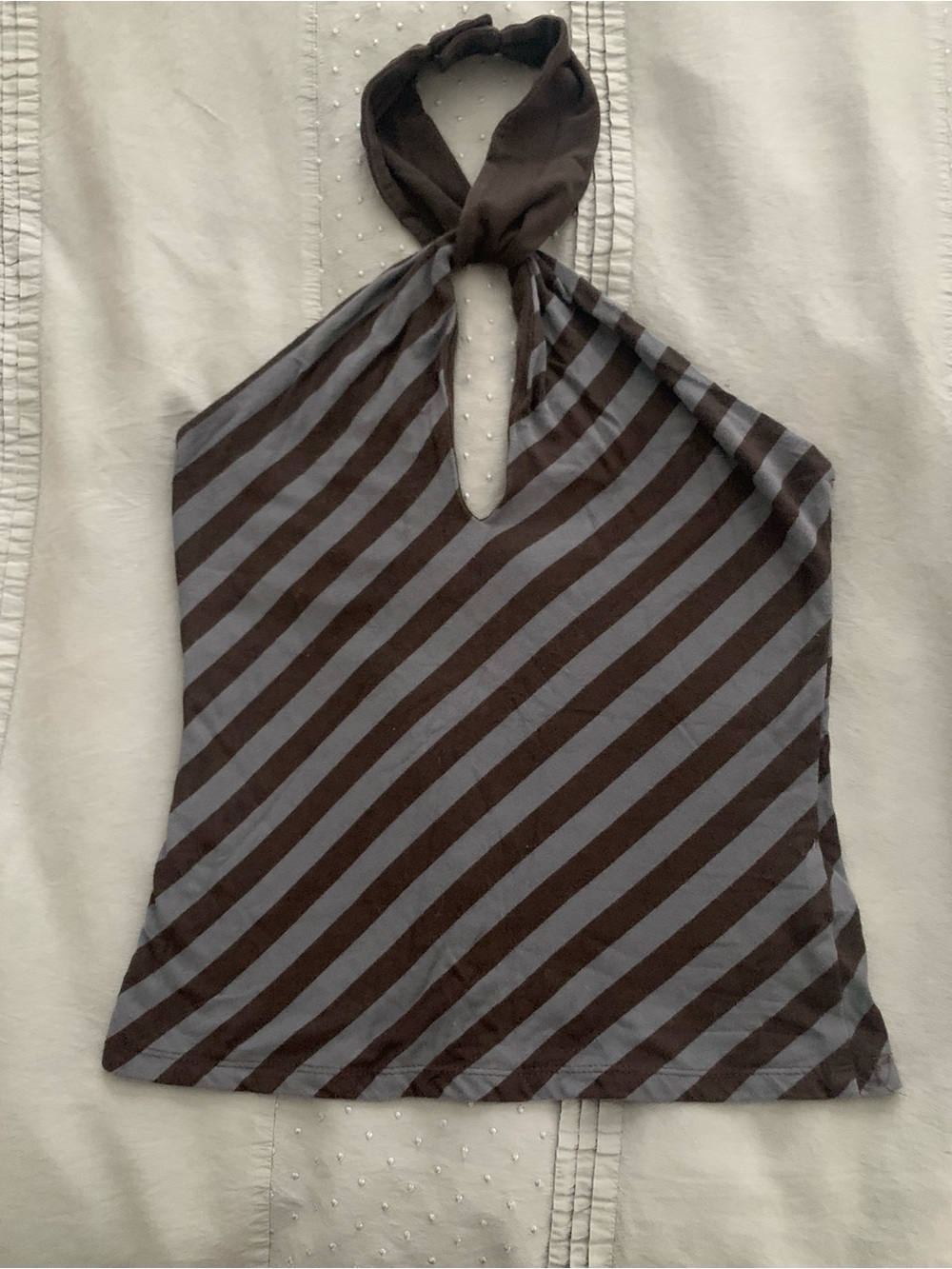 Shine New York Diagonal Striped Halter Tank Top in Brown and Smokey Blue